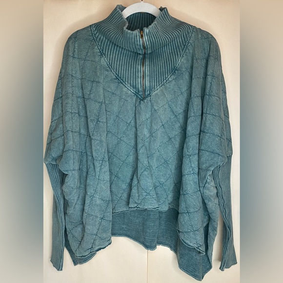 Free People Fp One Shiloh Quilted Sweatshirt Pullover Zip Oversized Ribbed Sz Lg - Picture 3 of 7
